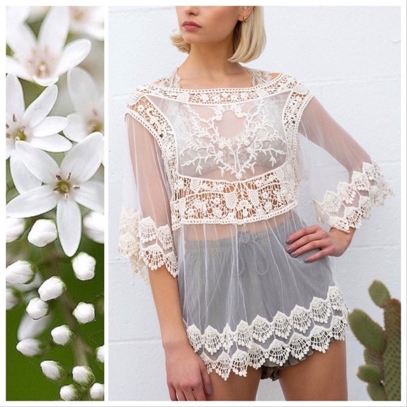 POL Tops - *CLEARANCE* Farm Girl Lace Kimono Overlay Top